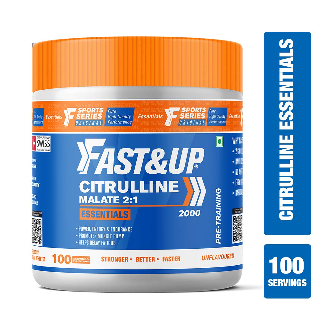 Fast&Up Citrulline (100 Servings) Citrulline Malate to Enhance Muscle Pump, Sustain Longer Workouts & Boost Recovery (Unflavored,Pack of 200 gm Powder)
