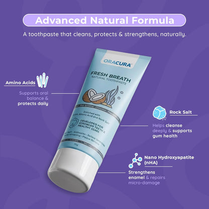 ORACURAÂ® Fresh Breath Natural Toothpaste (Coconut & Blue Spirulina) | Fights Bad Breath & Promotes Oral Balance | Fluoride-Free, SLES-Free | 75g