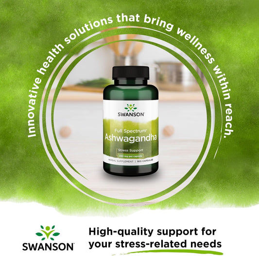 Swanson Full Spectrum Ashwagandha - Natural Stress, Energy, Sleep & Immune Support* - Traditional Ayurvedic Supplement - Gluten-Free & Non-GMO - 100 Vegan Capsules