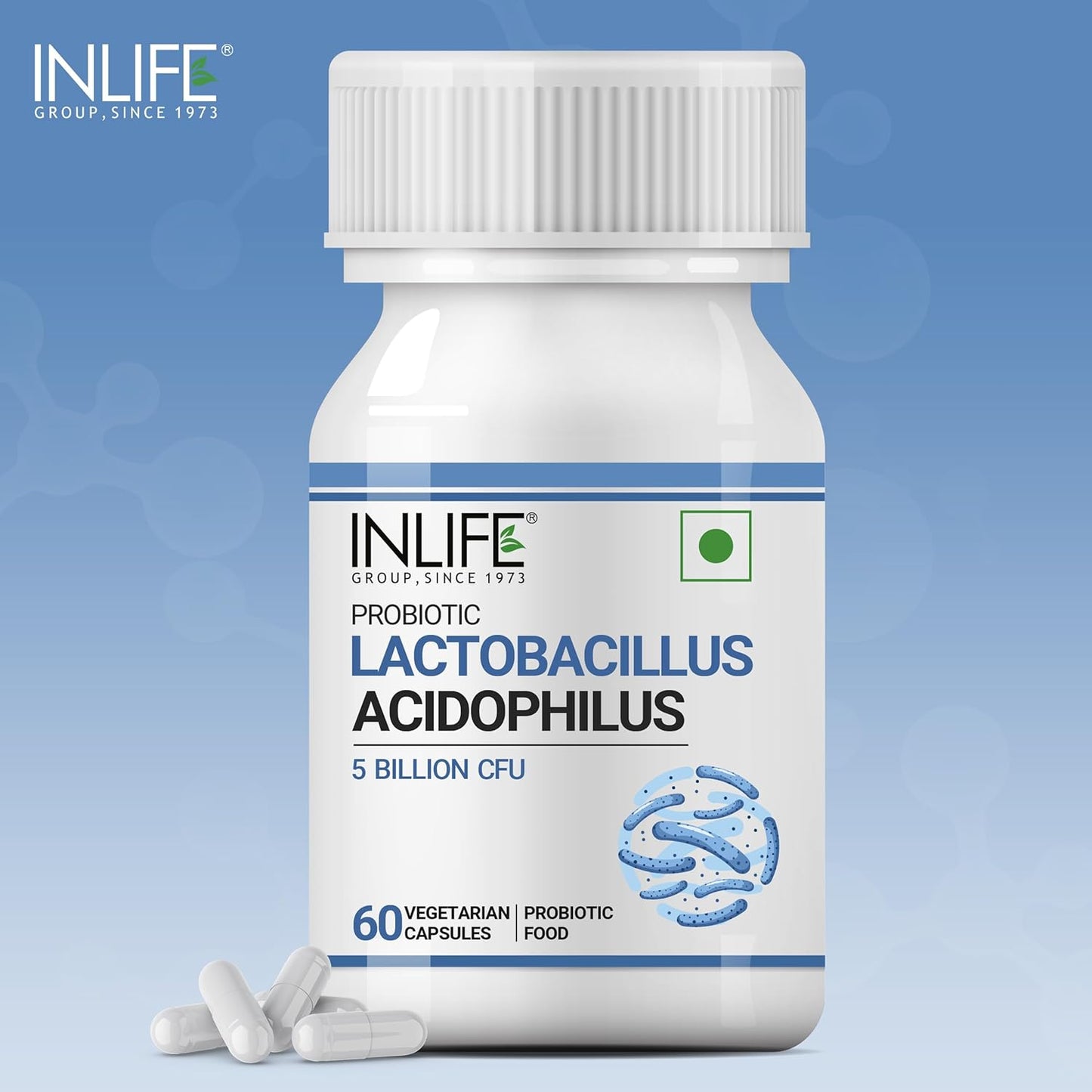 INLIFE Probiotic Lactobacillus Acidophilus 5 billion CFU | Gut Health Supplement for Men Women | Digestive Health, Supports Immunity |With Probiotic Balance â€“ 60 Veg Capsules (Pack of 1, 60)