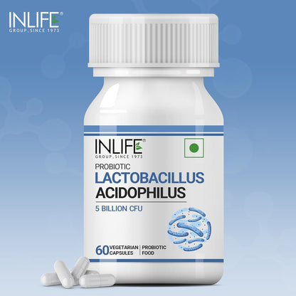INLIFE Probiotic Lactobacillus Acidophilus 5 billion CFU | Gut Health Supplement for Men Women | Digestive Health, Supports Immunity |With Probiotic Balance â€“ 60 Veg Capsules (Pack of 1, 60)