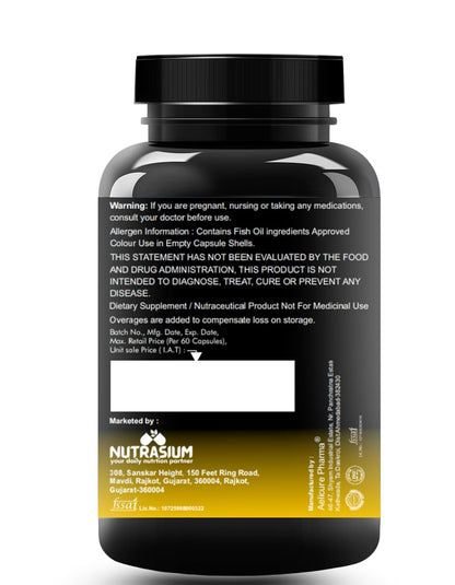 Nutrasium | Triple Strenght Omega-3 Fish Oil 2600 mg Per Serving | For Supports Heart, Brain, Eye, Joints, Skin, and Bone Health| 60 softgel Capsules.