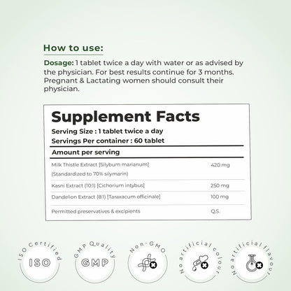 Cureveda Liver Loyal Liver Detox Supplement Milk Thistle Extract 420mg with Chicory & Dandelion Extract For Fatty Liver Care | Natural Detoxification Formula 60 Veg Tablets