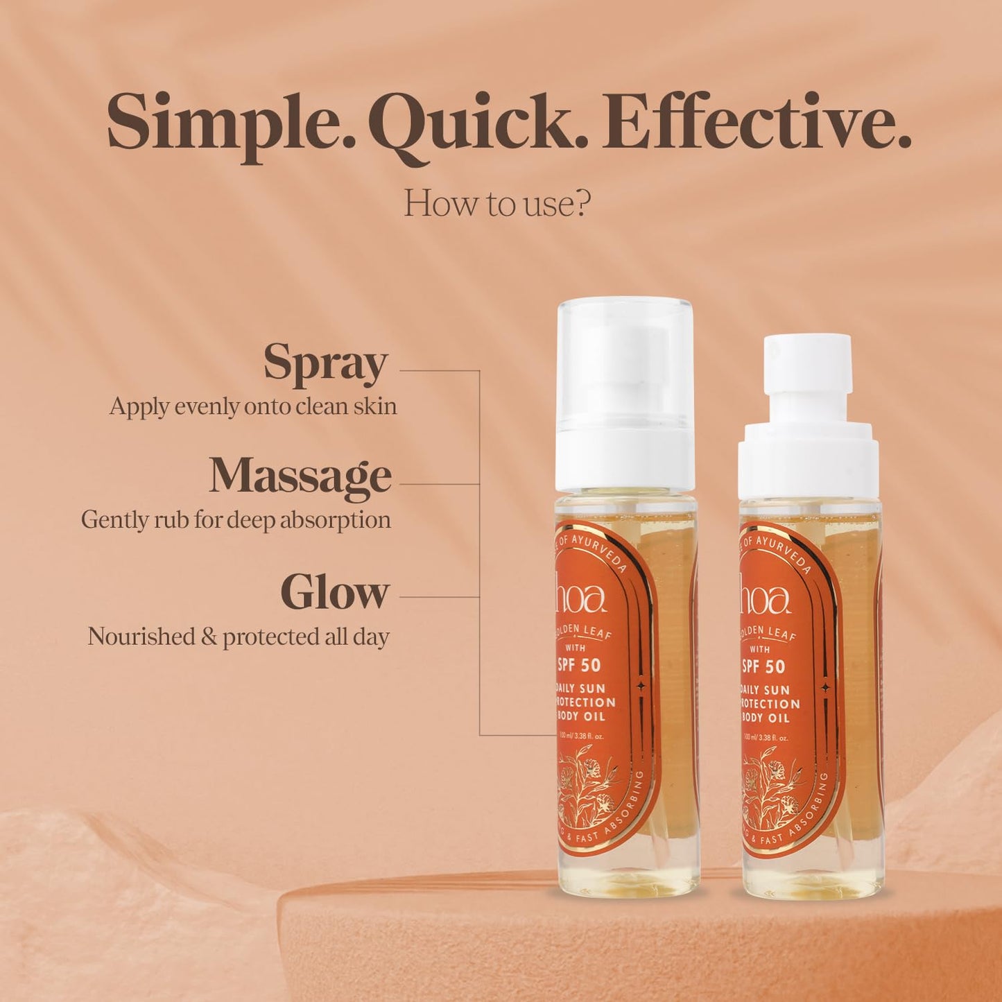 Body Oil with SPF 50 - Sun Protection Body Oil for Daily Use | House of Ayurveda Golden Leaf Lightweight UV Protection Oil | Fast-Absorbing, Non-Sticky | All Skin Types | Paraben-Free, Cruelty-Free | 100ml