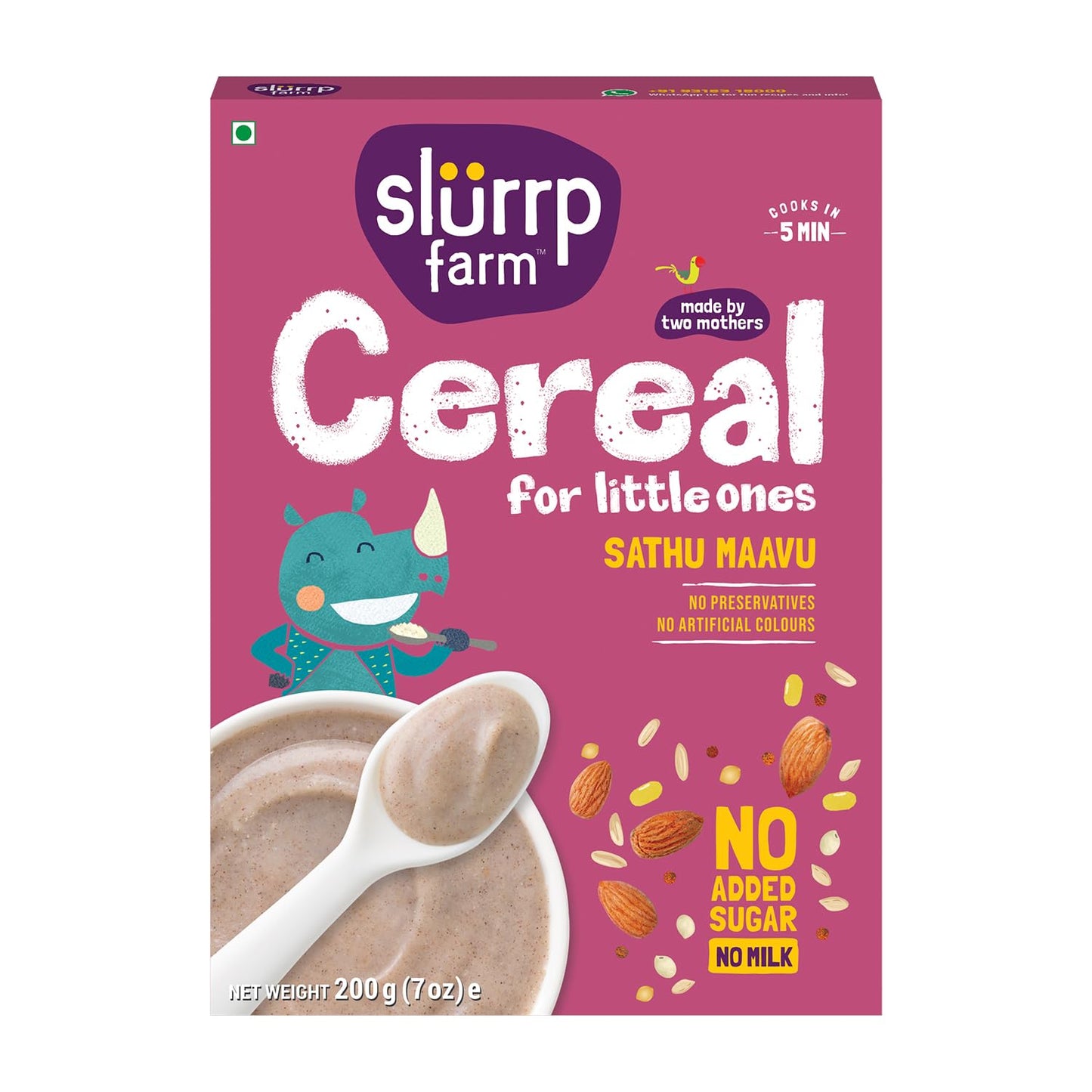 Slurrp Farm Sathu Maavu | 100% Natural Multigrain Health Mix with The Goodness of Ragi, Dals & Almonds | No Salt, No Added Sugar, No Milk | 200g