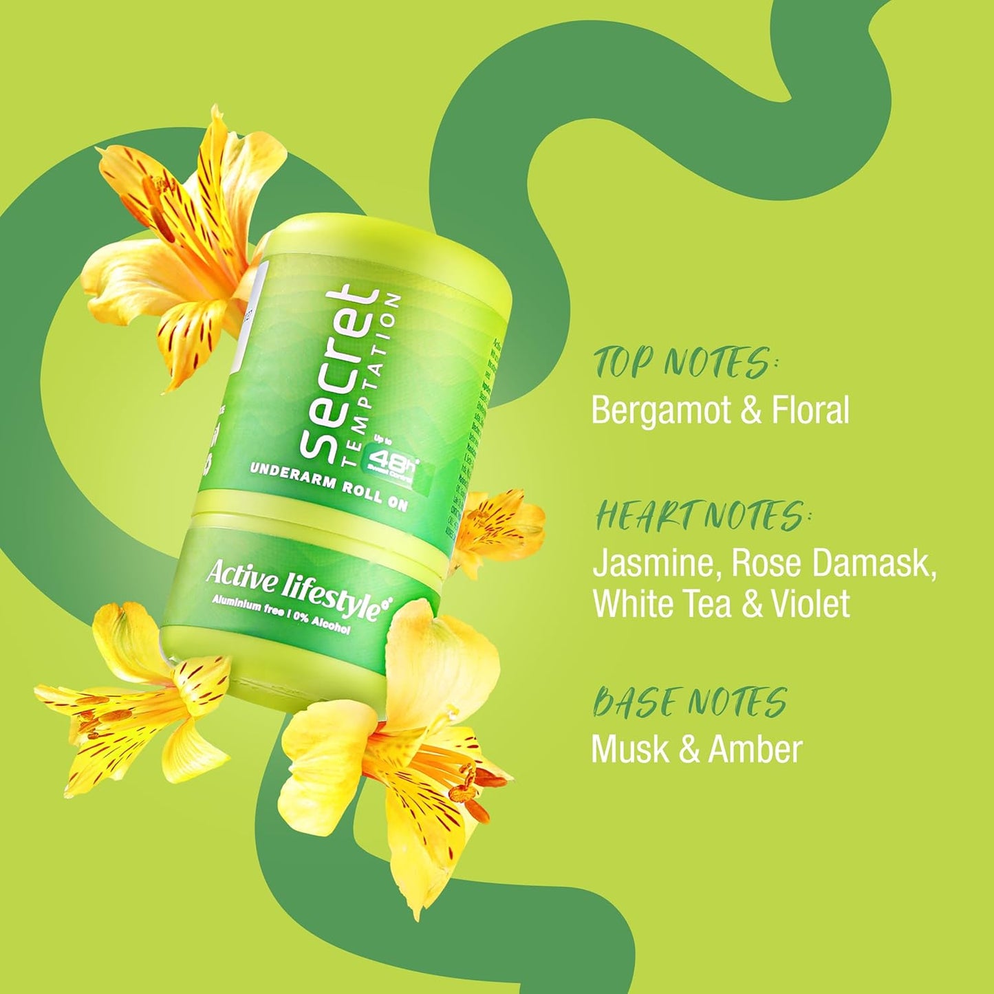 Secret Temptation Active Lifestyle Roll-On for Women|Aluminium Free|Antiperspirant Roll On|Dedorant Roll On, 50ml