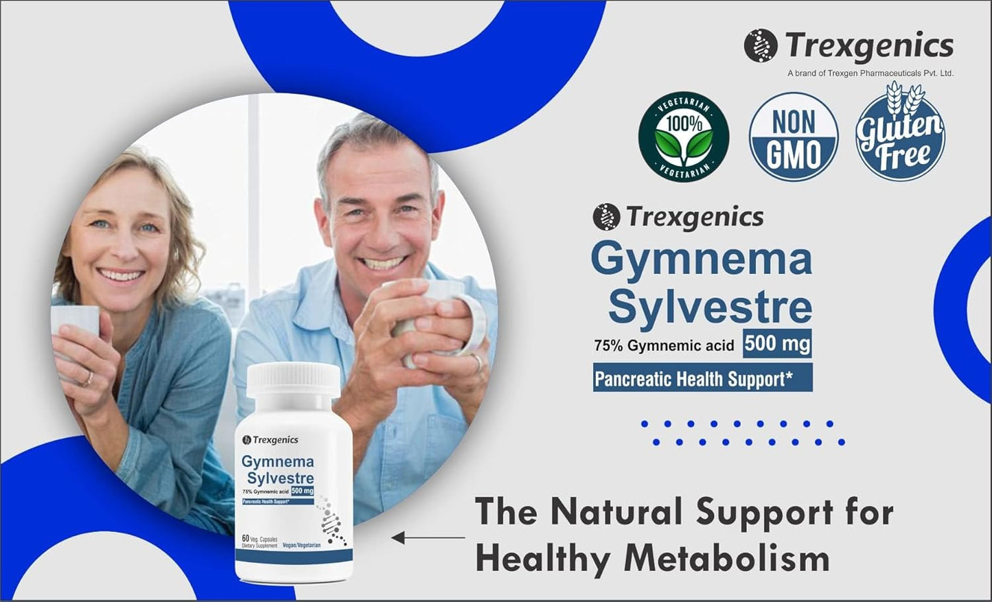 Trexgenics GYMNEMA (Bioactive 75% gymnemic acids) 500mg Sylvestre Glycemic/Sugar, Pancreatic Health Support (60 Vcaps) (1)