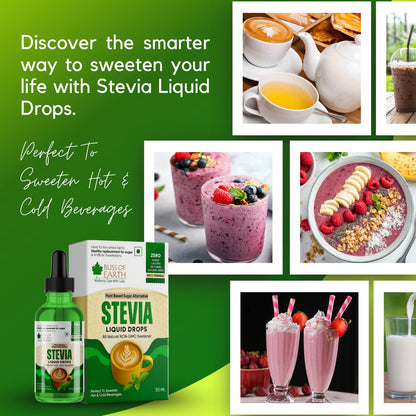 Bliss of Earth Stevia Liquid Sweetener â€“ Pure, Natural & Sugar Free Drops | Zero Calorie | 30ML | Perfect for Tea, Coffee, Shakes, Smoothies & Desserts | Keto & Diabetic Friendly