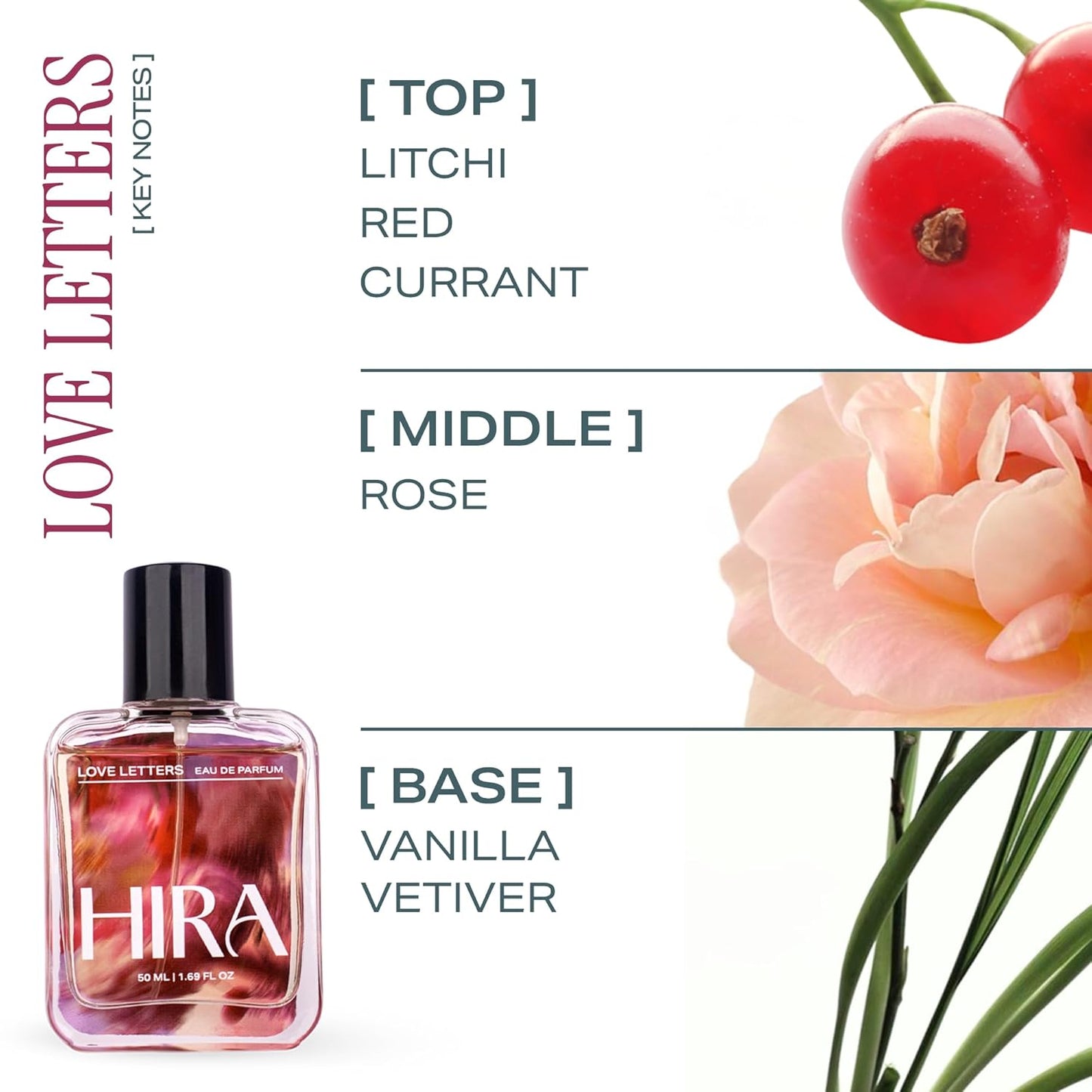 HIRA Love Letters Perfume for Woman 50 ml | Warm Vanilla, Fruity & Floral Scent | 12 Hours Long Lasting Eau de Parfum Premium Luxury Fragrance | Gifts for Woman, Girlfriend, Date Night Perfume