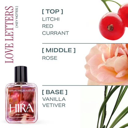 HIRA Love Letters Perfume for Woman 50 ml | Warm Vanilla, Fruity & Floral Scent | 12 Hours Long Lasting Eau de Parfum Premium Luxury Fragrance | Gifts for Woman, Girlfriend, Date Night Perfume