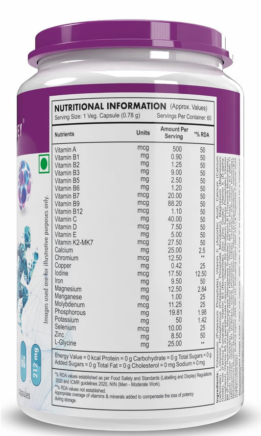 HealthyHey Nutrition Multivitamin For Men - Multi-Vit Daily - 13 Vitamins & 10 Minerals - 60 Vegetable Capsules,1 Count