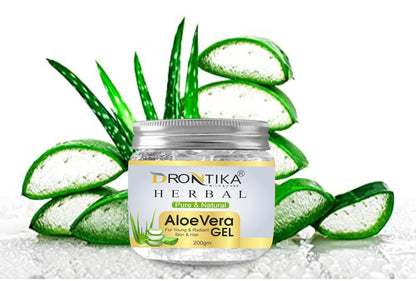 DRONTIKA Natural 100% Ayurvedic Aloe vera Gel (Transparent), Skin/Hair Gel With Vitamin E & Natural Emollients (Paraben Free), 200g