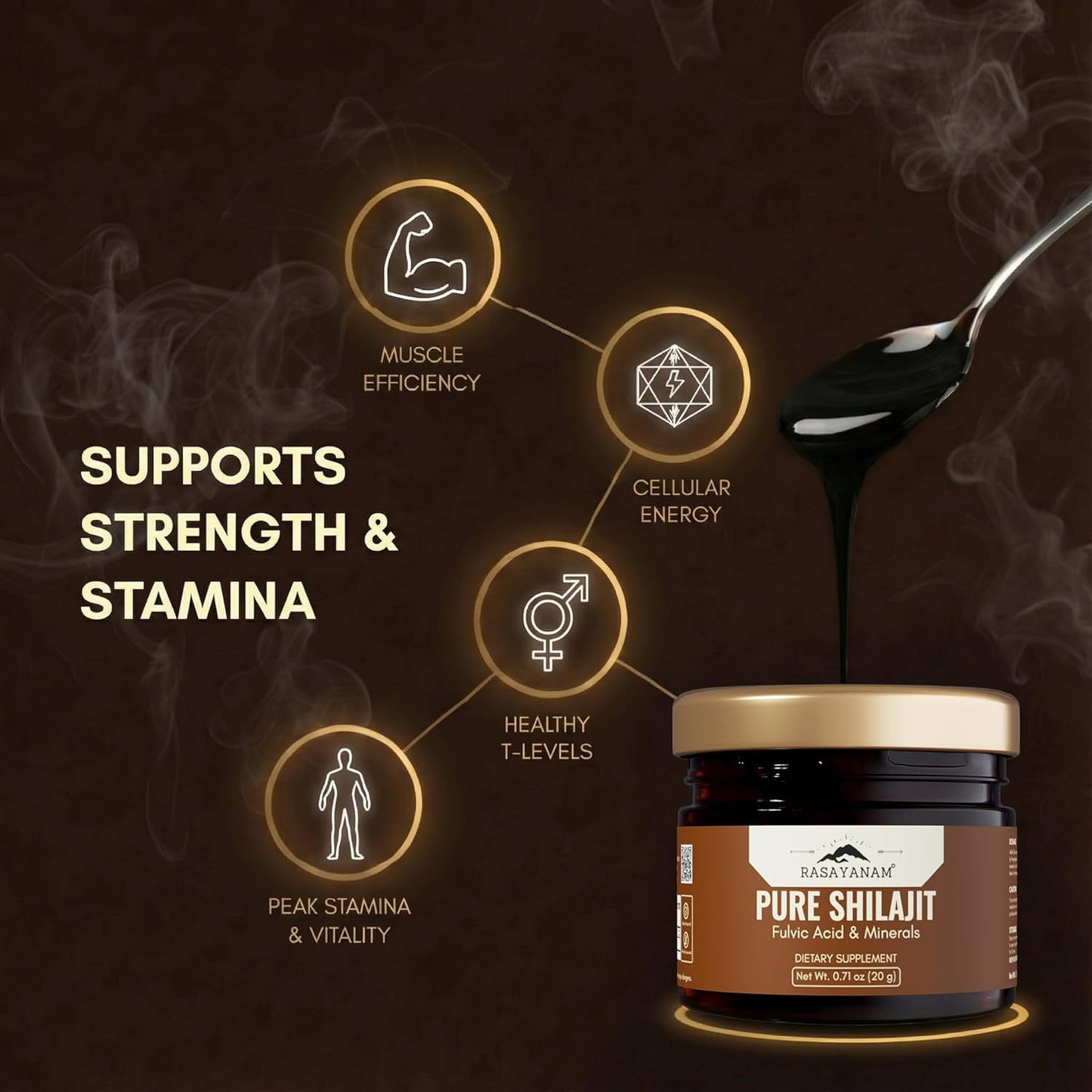 Rasayanam Pure Himalayan Shilajit Resin | Highly Purified with 75% Fulvic Acid & 80+ Trace Minerals | Supports Energy, Stamina, Strength & Recovery | 20 gm