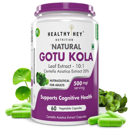 HealthyHey Nutrition Gotu Kola Extract Supplement, Adaptogen for Brain & Nervous System Support, Calming, Mental Clarity - 60 Capsules, Non GMO, Gluten Free, Vegan