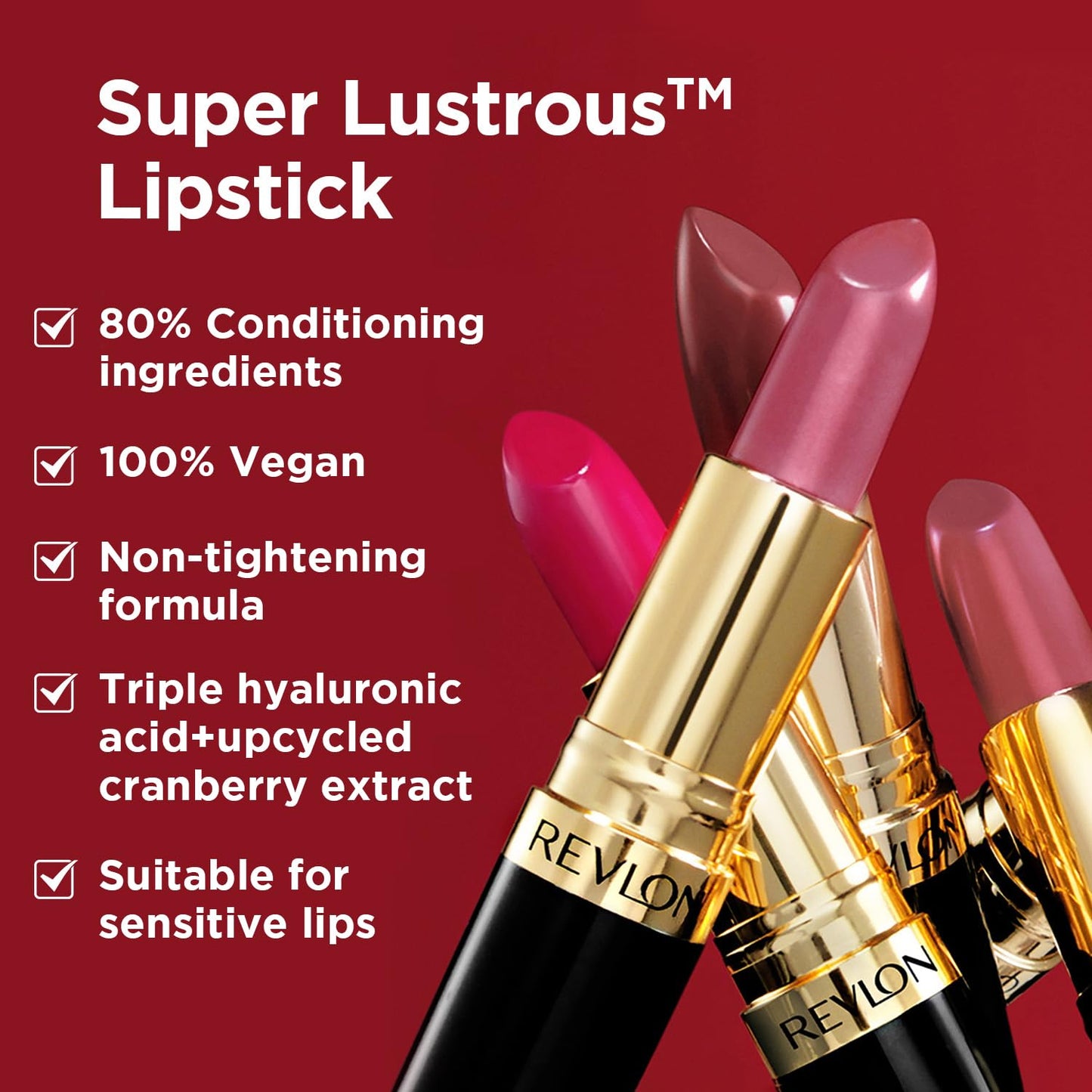 REVLON Super Lustrous Matte Lipstick, 80% Conditioning Ingredients, intance color, Waterproof, Long-Lasting, 100% Vegan Lipstick, Queenly Me (010), 4.25 gm
