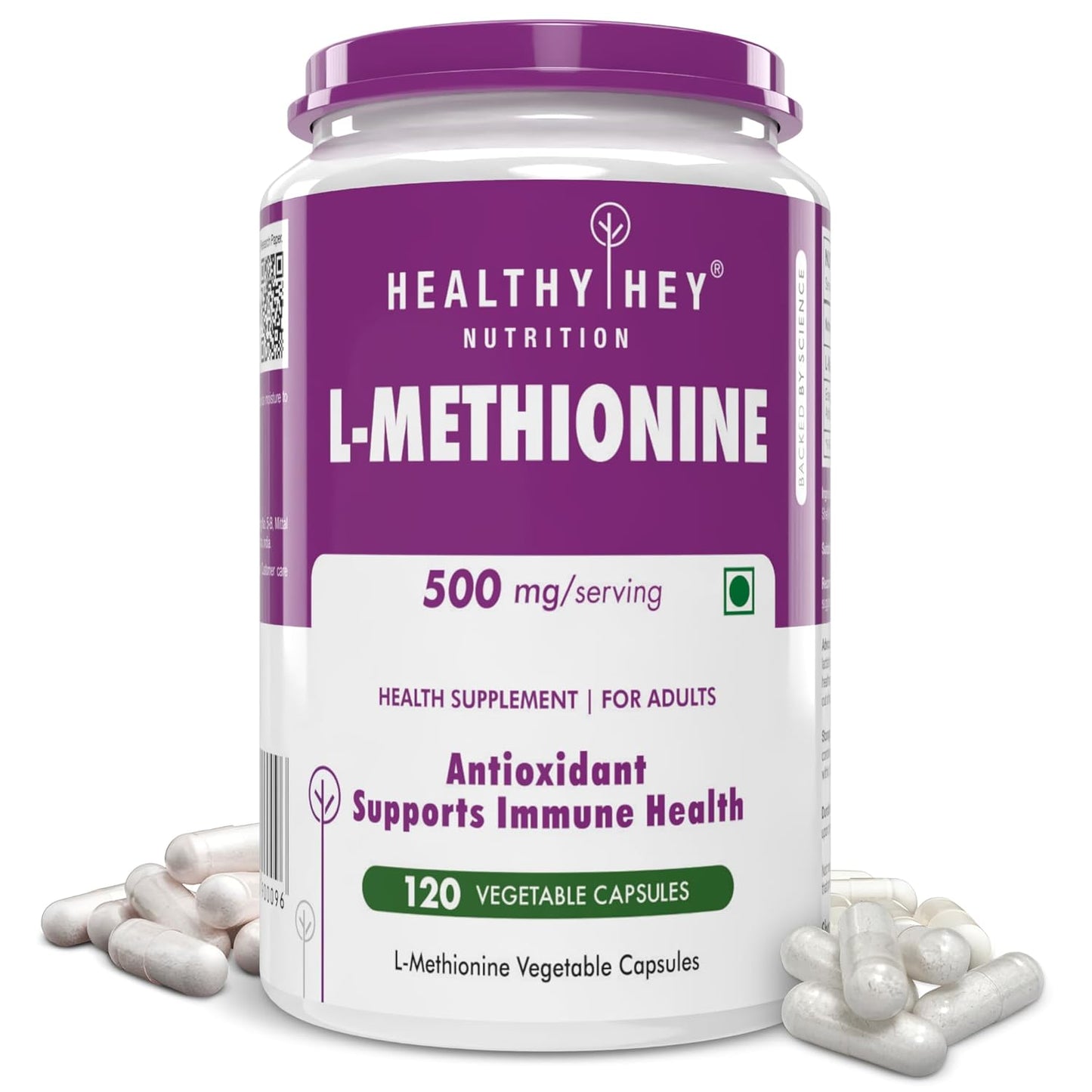 HealthyHey Nutrition L-Methionine Free Form Pure Crystalline -120 Veg Capsules