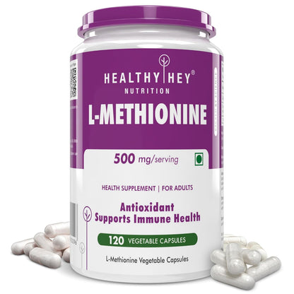 HealthyHey Nutrition L-Methionine Free Form Pure Crystalline -120 Veg Capsules