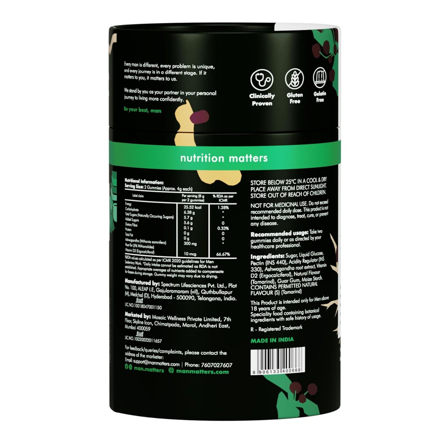 Man Matters Ashwagandha Gummies With Vitamin D2 | 60 Gummies | Improves Strength, Energy, Immunity & Enhances Sleep Quality | 100% Vegan & Gluten-Free