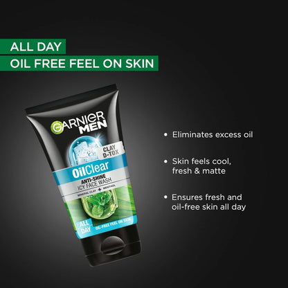Garnier Men Oil Clear Clay D-Tox Deep Cleansing Icy Face Wash, 100gm
