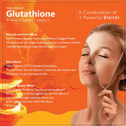 Vokin Biotech L-Glutathione 600mg With N-Acetyl-L-Cysteine 400mg & Vitamin C 40mg Helps for Glowing & Radiant Skin | Dark spots & Tan Removal 20 Effervescent Tablets (20 Tablets)