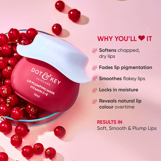 DOT & KEY Dot&Key Lip Plumping Mask With Shea Butter&Vitamin C + E For Naturally Glowing Lips|Smoothes Flaky&Dry Lips|Lip Mask For Soft,Smooth&Plump Lips|(Lingonberry)|15Ml
