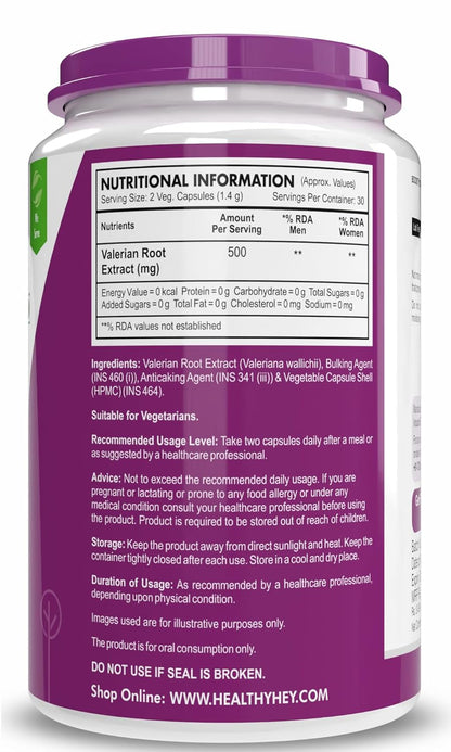 HealthyHey Nutrition Valerian Root Extract - 60 Vegetable Capsules