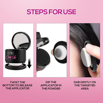 RENEE Cover-Up Hair Powder - Black | Covers Grey Roots & Bald Spots Instantly | Highly Pigmented, Fuller & Denser Look | Long-Lasting | Matte Finish | Fine Powder | Flawless Application | 4gm