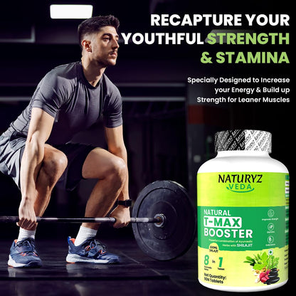 Naturyz VEDA T-MAX Booster with Shilajit, Safed Musli & Ashwagandha | Ayurvedic Strength, Stamina & Energy Support | High Absorption Formula for Men & Women | 90 Tablets