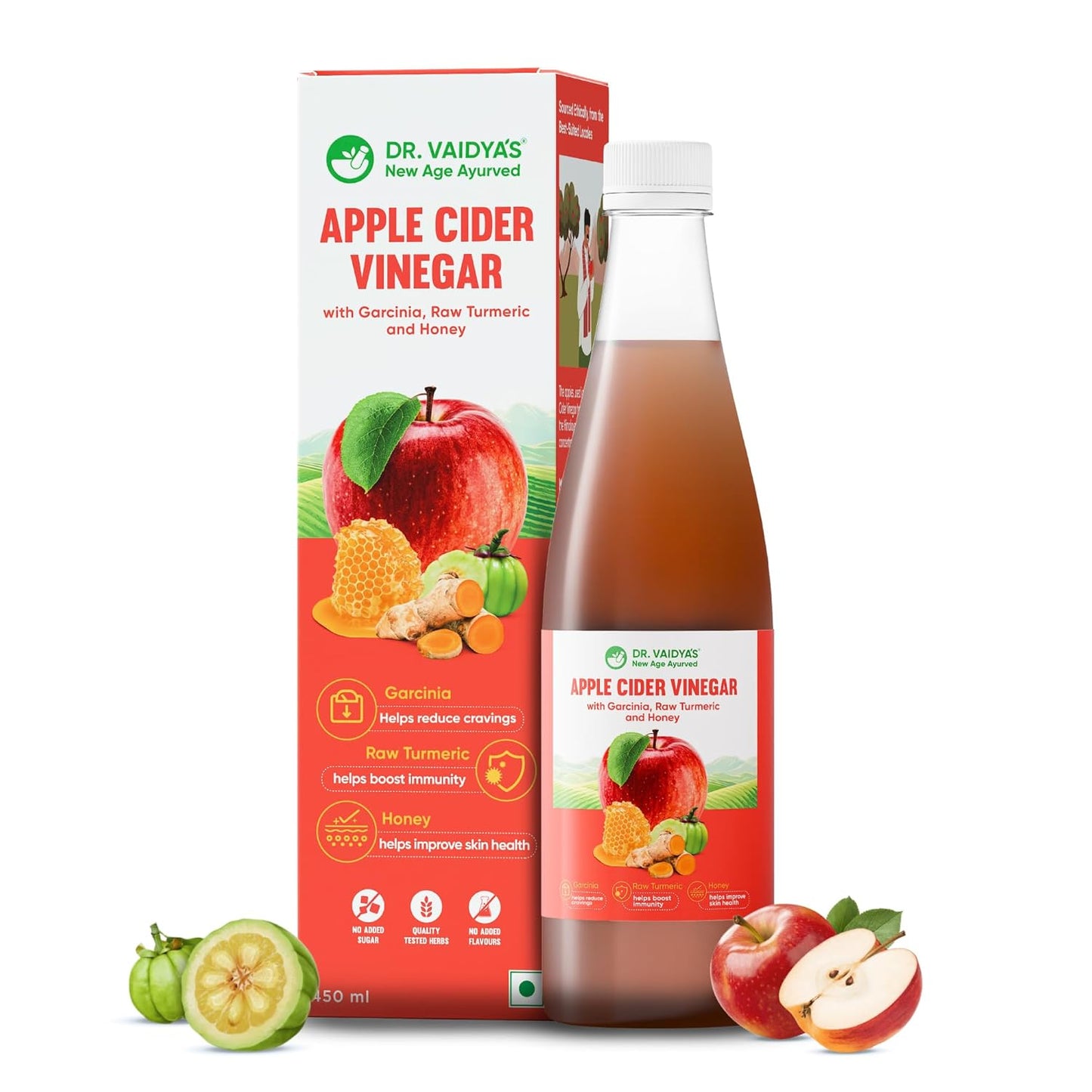 Dr. Vaidya Apple Cider Vinegar Juice | Natural ACV Juice for Weight Loss & Detox | Aids Digestion & Gut Health | Metabolism Booster | ACV Detox Drink Fat Burner for Men & Women | 450ml