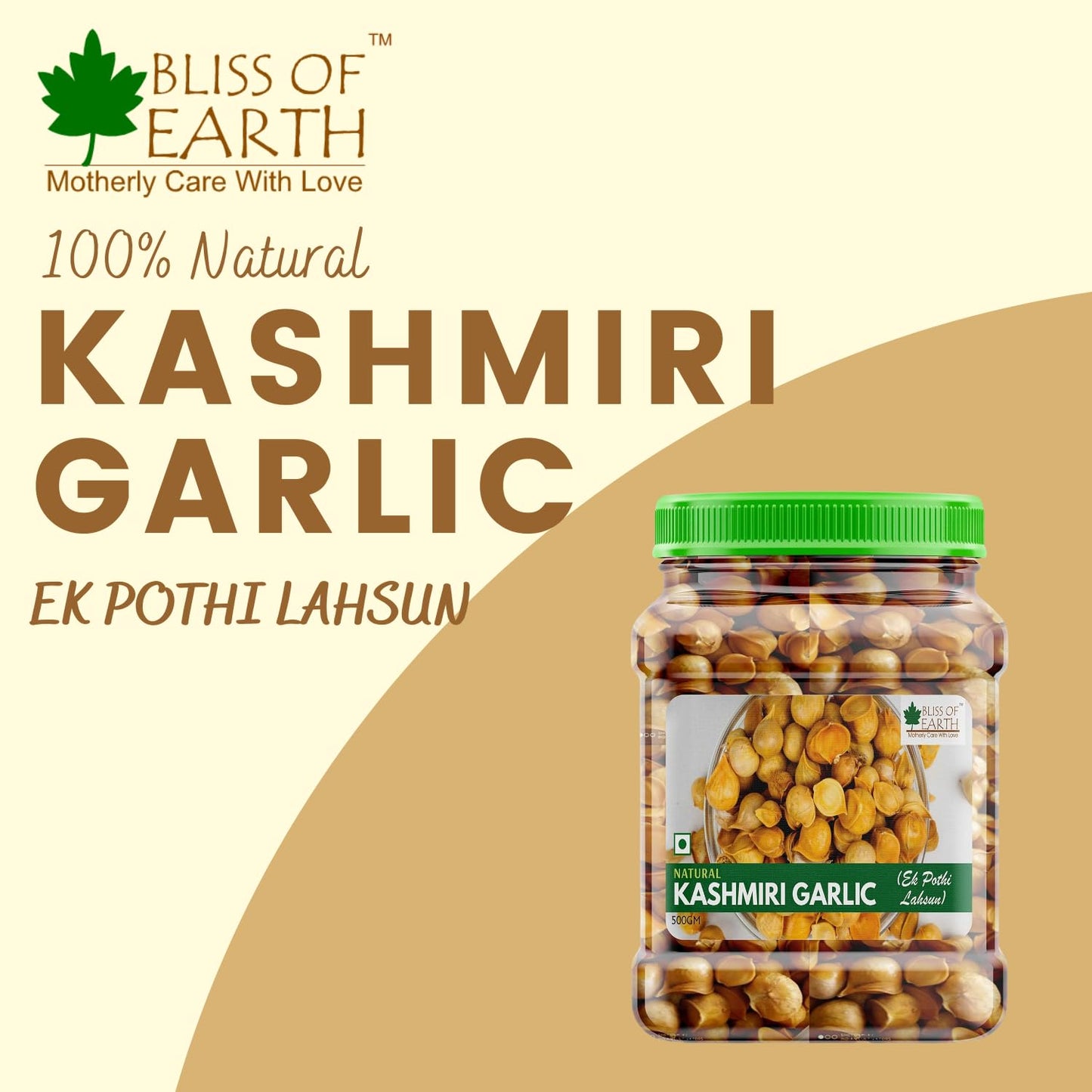 Bliss of Earth Naturally Organic Kashmiri Garlic From Indian Himalayas, Single Clove, Kashmiri Lahsun Ek Pothi, Snow Mountain Garlic- 500 Gm