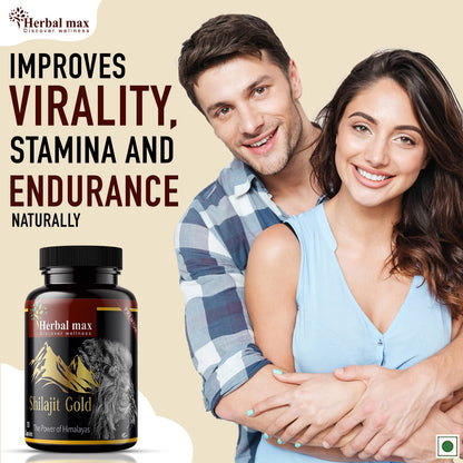 Herbal Max Himalayan Shilajit Gold â€“ 800mg | 30 Capsules | With Ashwagandha, Safed Musli & More | Boosts Strength, Stamina, Energy & Immunity | Ayurvedic Supplement for Men