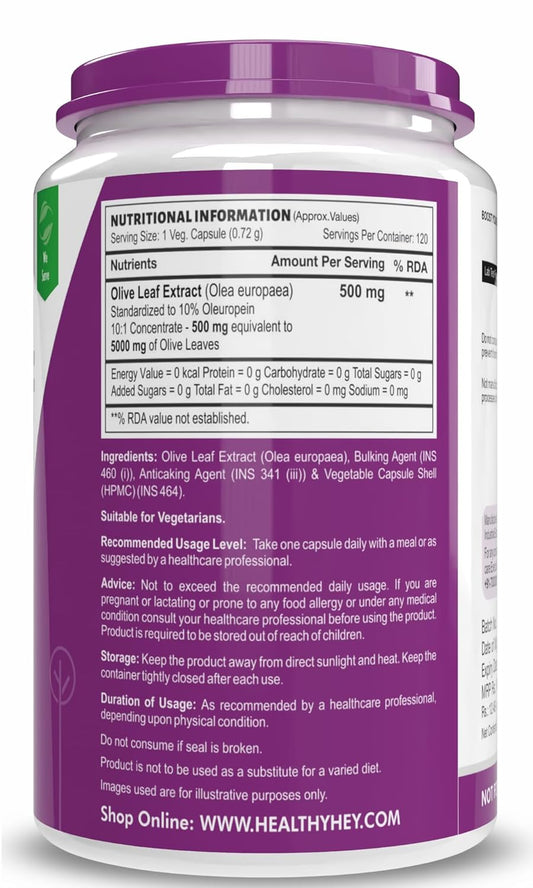 HealthyHey Nutrition Olive Leaf Extract | Super Strength: 10% Oleuropein -120 Vegetarian Capsules