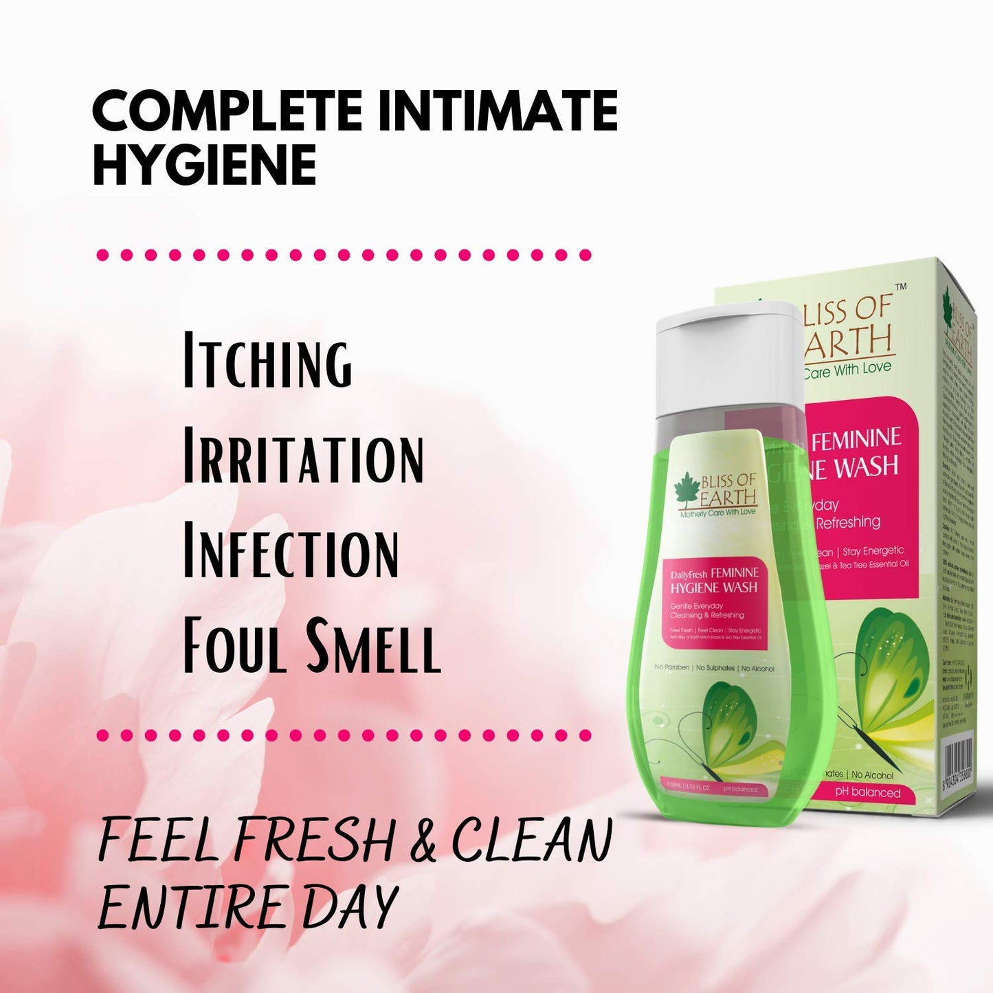 Bliss of EarthÂ® DailyFresh Feminine Hygiene Wash | 100ML | Enriched With Bliss of Earth Alcohol Free Witch Hazel & Australian Tea Tree Essential Oil | Great For Daily Intimate Care