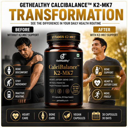 GetHealthyÂ® CalciBalanceâ„¢ Vitamin K2 MK7 55 mcg | All-Trans Menaquinone-7 | Daily Bone Wellness Support | Vegetarian Capsules | Made in India | 30 Count