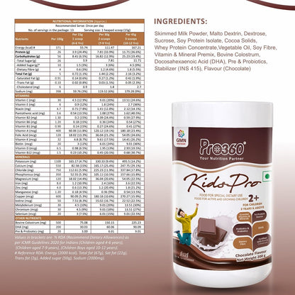 Pro360 Kidspro Protein Powder Child Nutrition & Health Supplement for Growing Children, Improves Growth and Active Strong Kids â€“ 200g (Chocolate Flavor)