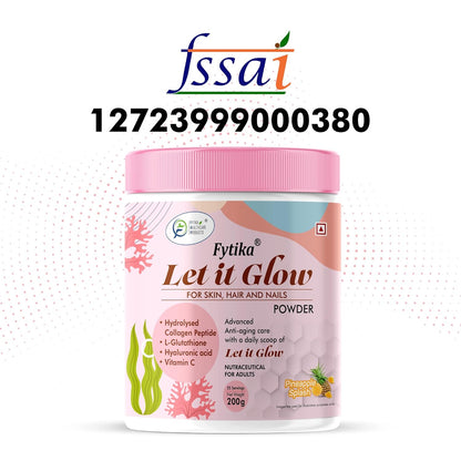 Fytika Let It Glow - 200g (Pineapple, Pack of 1) Marine Collagen Supplement Powder for Men & Women|L- Glutathione, Vitamin C, Sesbania Agati Extract|Promotes Healthy Skin, Hairs and Nails