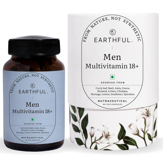 Earthful Multivitamin for Men | 100% Plant, Non-Synthetic | With Biotin, Iron, Zinc, Vitamin A, C, D3, K2 for Immunity, Hair, Skin & Bones - 60 Capsules