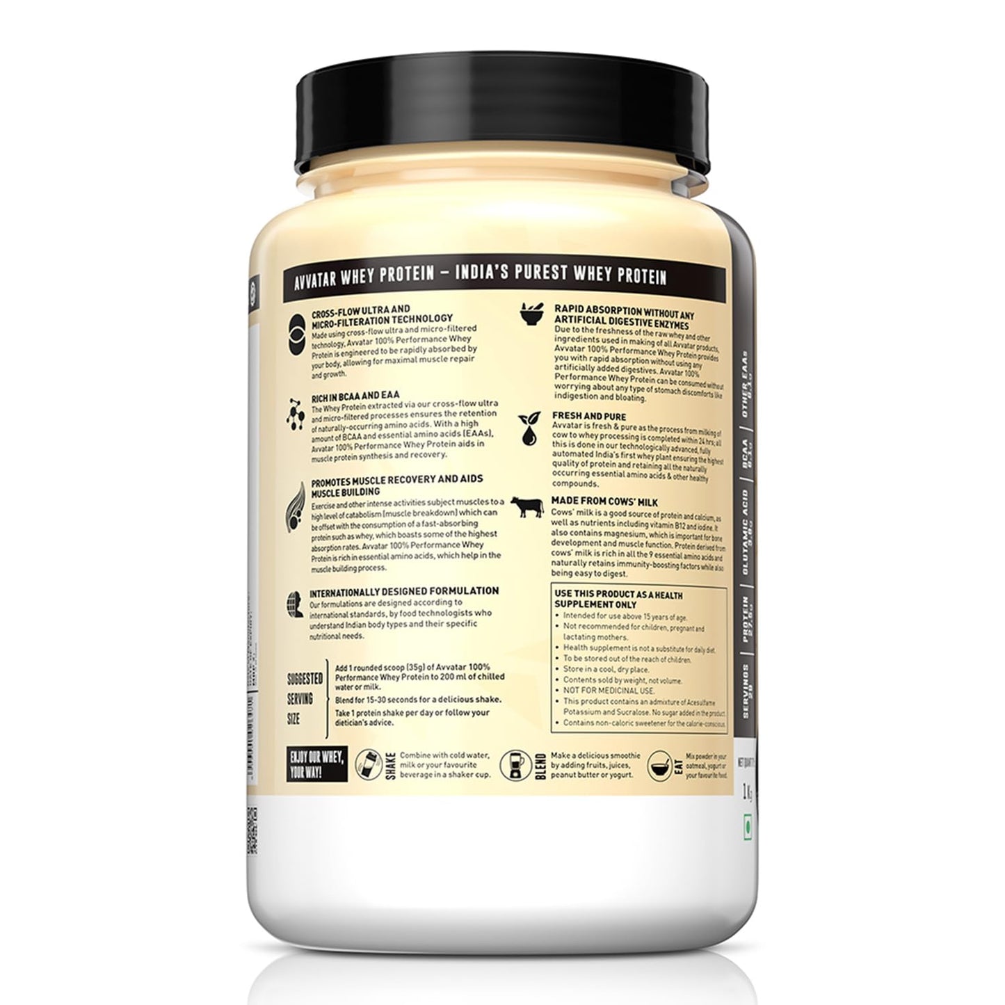 avvatar PERFORMANCE WHEY PROTEIN | 1Kg | Malai Kulfi Flavour I 27.5g Protein | 29 Servings