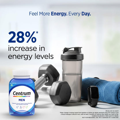 Centrum Men - Multivitamin Tablet for Men | With 23 Vital Nutrients including Zinc, Magnesium, Vitamin B, C, D, Calcium for Energy, Immunity, Muscles and Overall Health | Veg - 50 tablets
