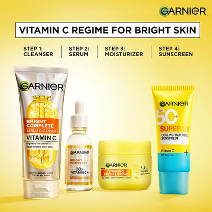 Garnier Vitamin C + Serum Face Wash | Visibly Brighter Skin in Just 1 Wash | Gentle cleanser for Skin Brightening & Tan Removal | For dry, oily, sensitive skin | Facewash for Women & Men | 100gm