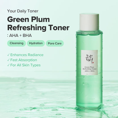 [Beauty of Joseon] Green Plum Refreshing Toner AHA + BHA (150ml) â€“ Korean Face Toner for Gentle Exfoliation, Smooth Texture & Balanced Skin