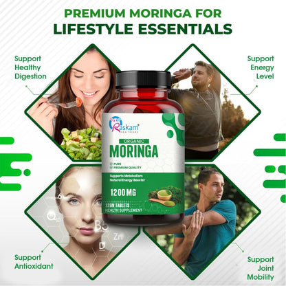 Organic Moringa Tablet with 1200mg Leaves Extract | Powder Tablets for Immunity, Digestion & Energy | Organic Leaves 120 Tablets