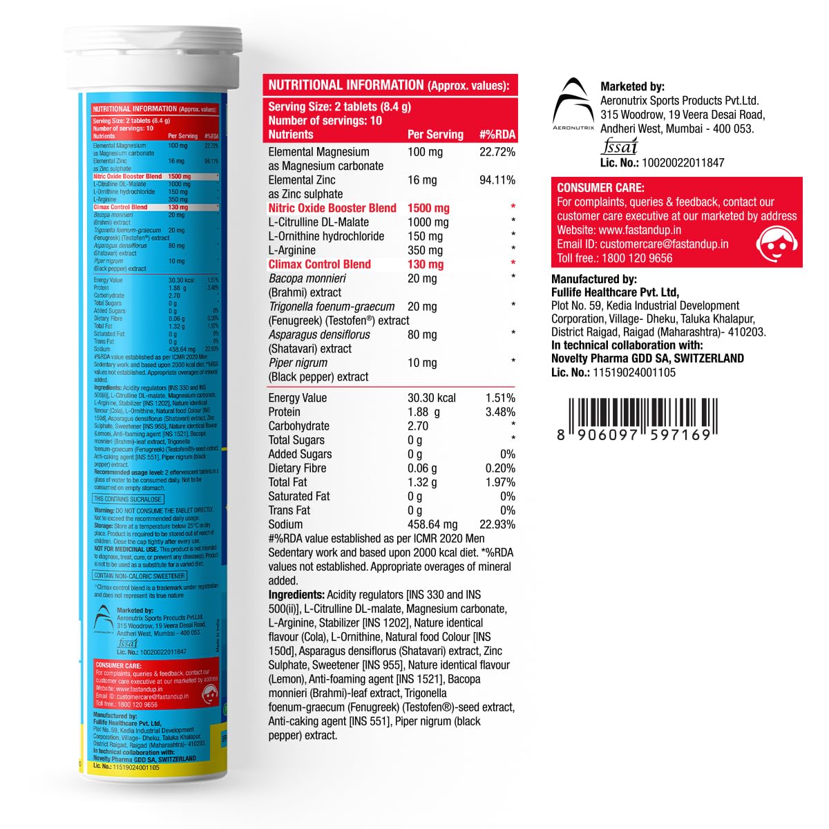 Fast&Up Man Extend | TestofenÂ® Fenugreek Extract |Nitric Oxide Booster + Energizing Blend | Shatavari | Brahmi| Helps Improve Vitality & Stamina | Pack of 20 Effervescent (Cola Flavour)
