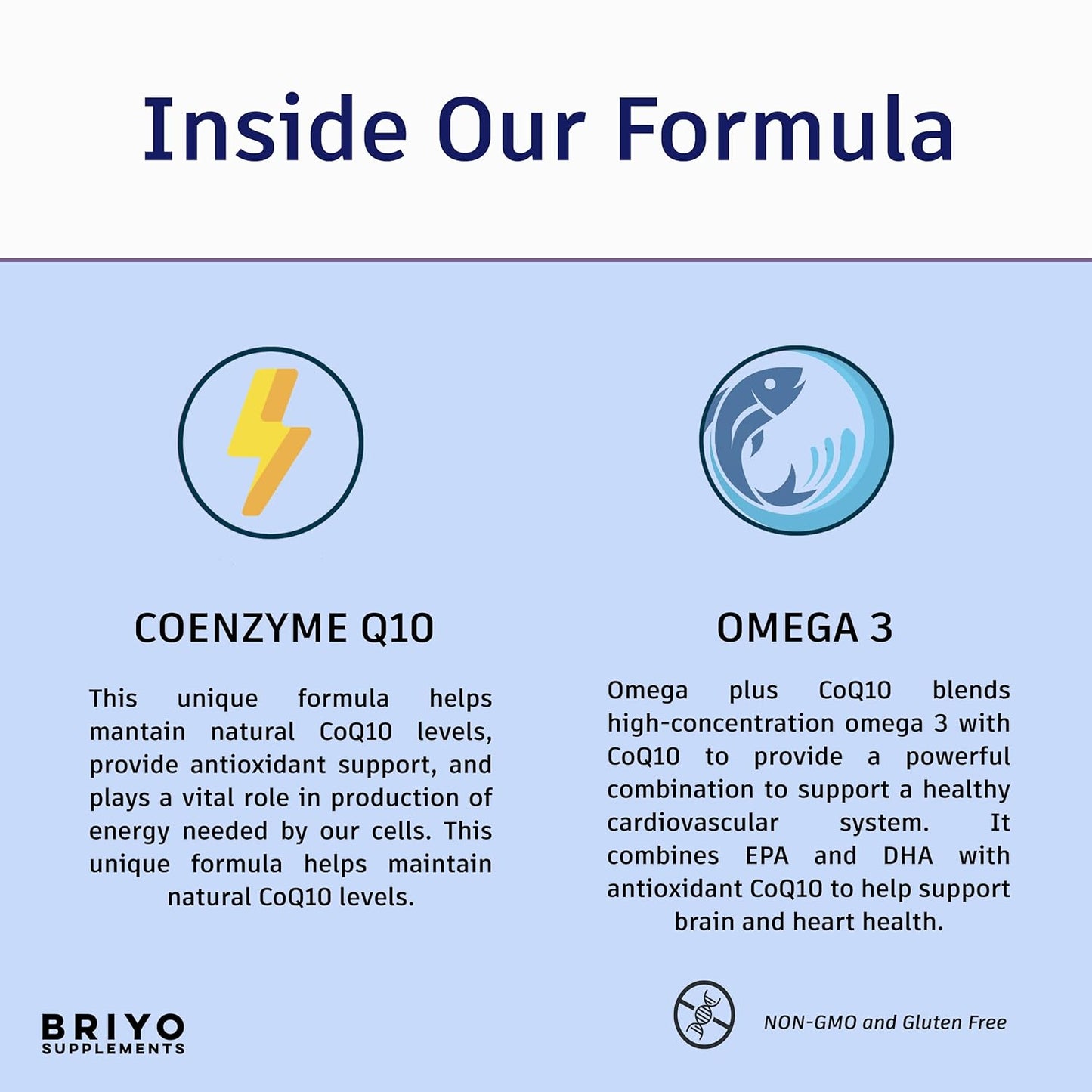 Briyosis CoenzymeQ10 + Omega 3-150 mg Omega 3 + 100 mg Omegas 3 with Lycopene and Selenium for Heart Health, Cellular Energy, Antioxidant Support