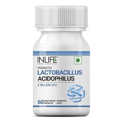INLIFE Probiotic Lactobacillus Acidophilus 5 billion CFU | Gut Health Supplement for Men Women | Digestive Health, Supports Immunity |With Probiotic Balance â€“ 60 Veg Capsules (Pack of 1, 60)