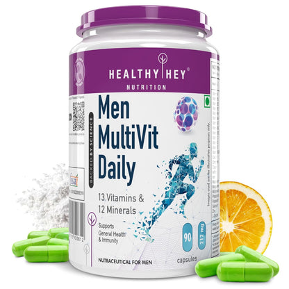 HealthyHey Nutrition MultiVitamin for Men - Multi-Vit Daily - 13 Vitamins & 12 Minerals - 90 Vegetable Capsules