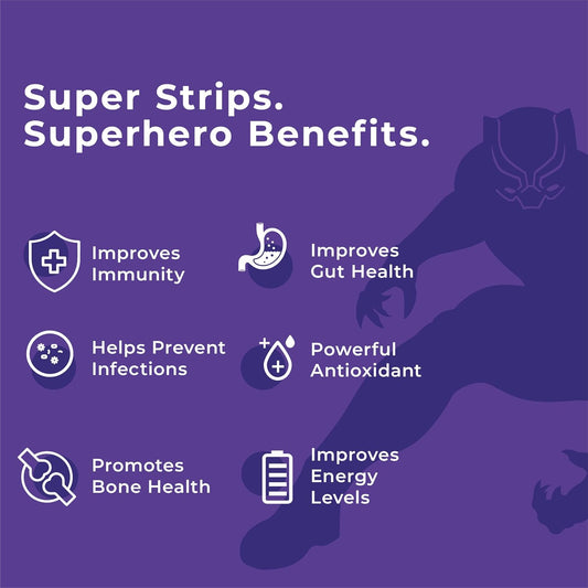 Wellbeing Nutrition Marvel Black Panther Melts | Advanced Immunity Booster for Kids (6+) with Vitamin C, Zinc & Wellmune | Health Supplements for Kids | Valencia Orange Flavor (30 Oral Strips)