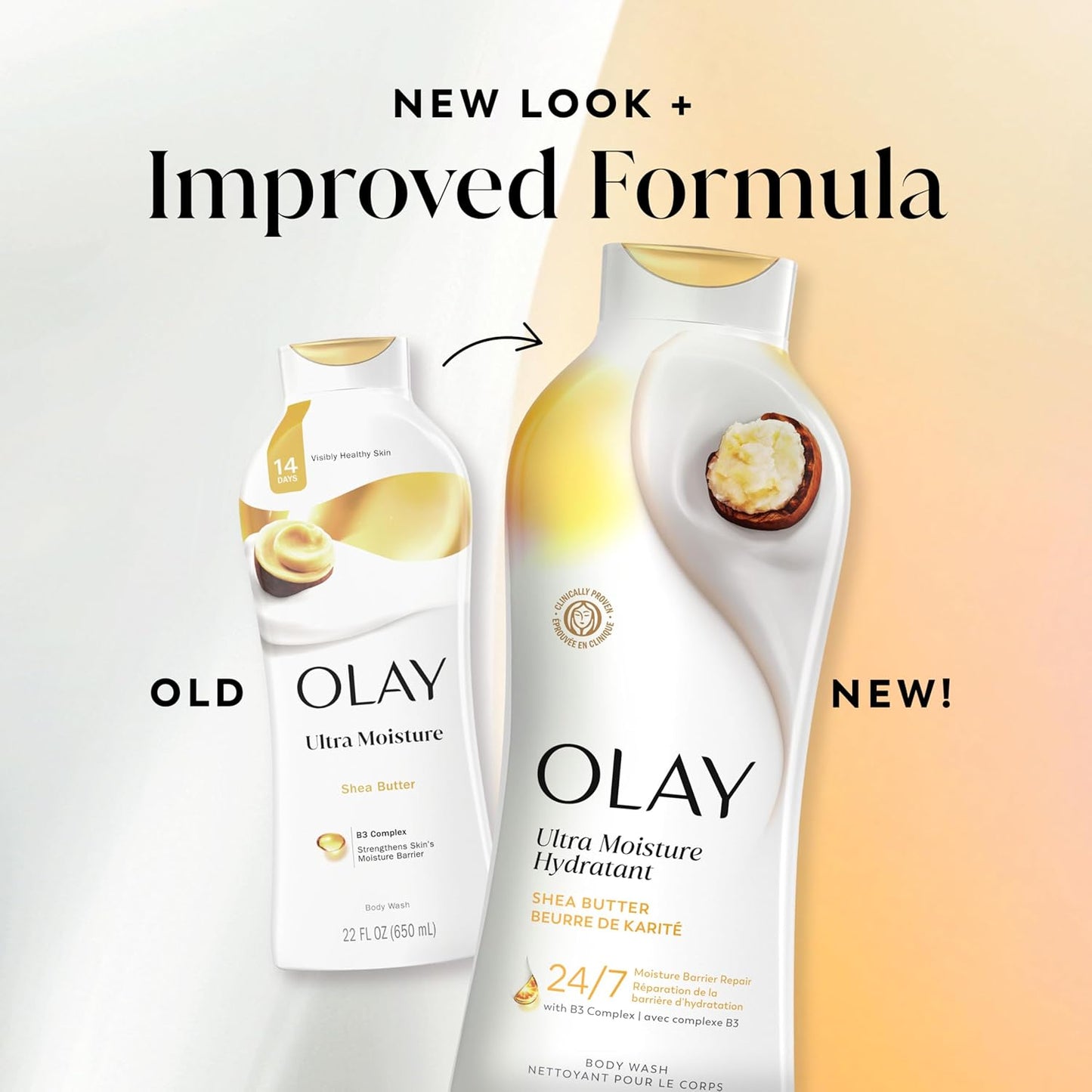 Olay Body Wash for Women, Ultra Moisture, 24hr Moisturizing, Hydrating & Refreshing, B3 Vitamin Complex, Free of Parabens & Phthalates, For All Skin Types, Shea Butter Scent, 650ml