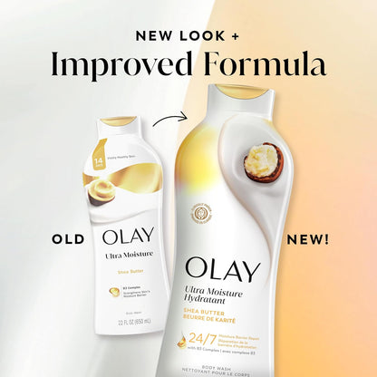Olay Body Wash for Women, Ultra Moisture, 24hr Moisturizing, Hydrating & Refreshing, B3 Vitamin Complex, Free of Parabens & Phthalates, For All Skin Types, Shea Butter Scent, 650ml