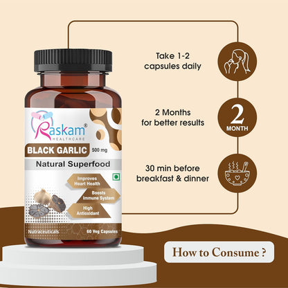 Black Garlic Capsules, Natural Superfood, 60 Veg Capsules, Improves Heart Health, Boosts Immune System